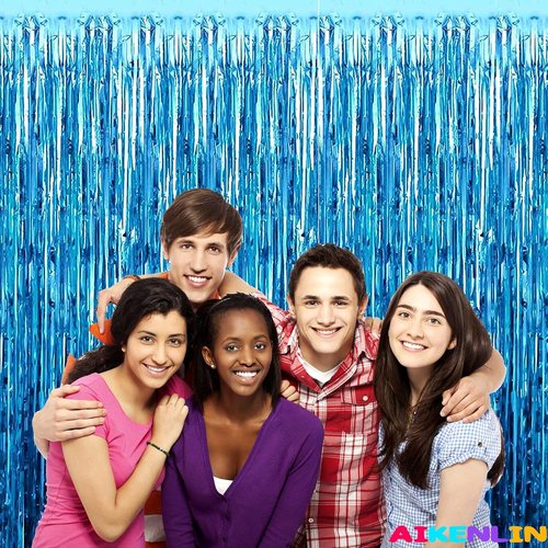 Lake Blue Foil Fringe Curtain Backdrop by [Brand Name] - 4 Pack Metallic Tinsel Streamers | 3.2Ft x 9.8Ft for Parties, Weddings, and Events