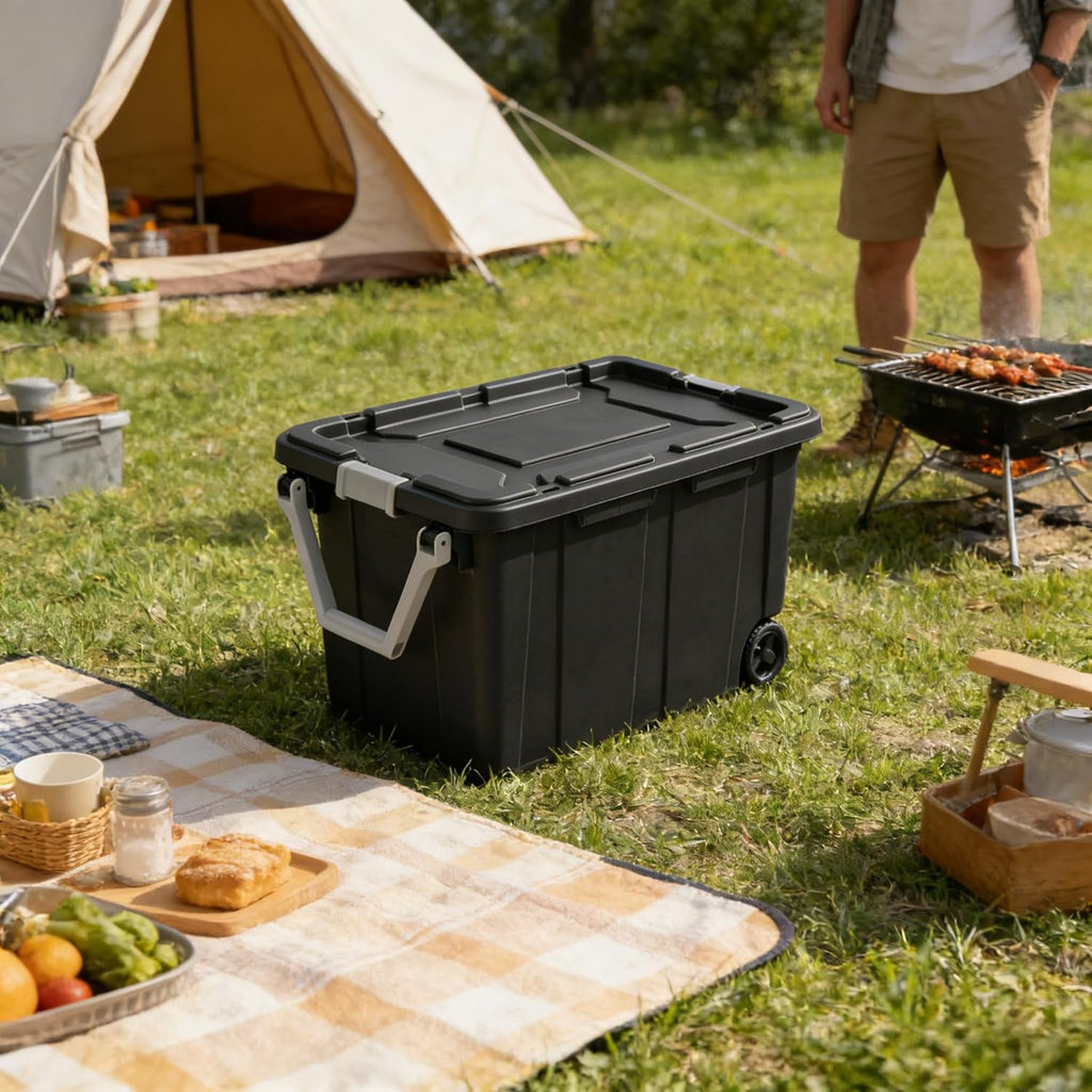 Skiennix 40 Gallon Storage Bin - Extra Large Tote with Wheels & Lid for Attic, Basement, Garage | Dark Gray