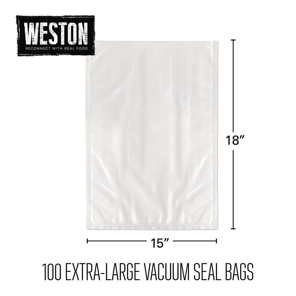 Weston Vacuum Sealer Bags, 2 Ply 3mm Thick, for NutriFresh, FoodSaver & Other Heat-Seal Systems, for Meal Prep and Sous Vide, BPA Free, 15" x 18" (Extra Large), 100 Count, Clear