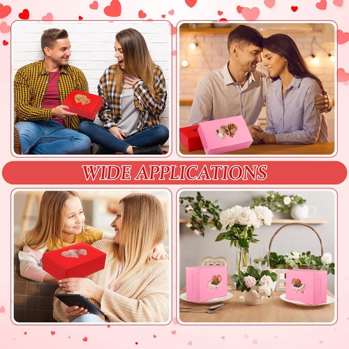 Tenceur 120 Pcs Valentine's Day Bakery Treat Boxes 9'' x 6'' x 3'' Large Cookie Boxes Bulk with Window Heart Shaped Gift Packaging Valentine Treat Containers for Pastry Cupcake Candy Dessert Party