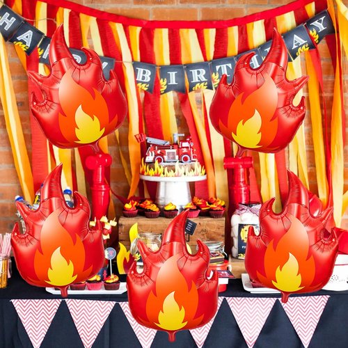9 Pcs Fire Balloons 28 Inch Flame Balloons Decorations, Red Fire Balloon for Fireman Theme Birthday Party Supplies