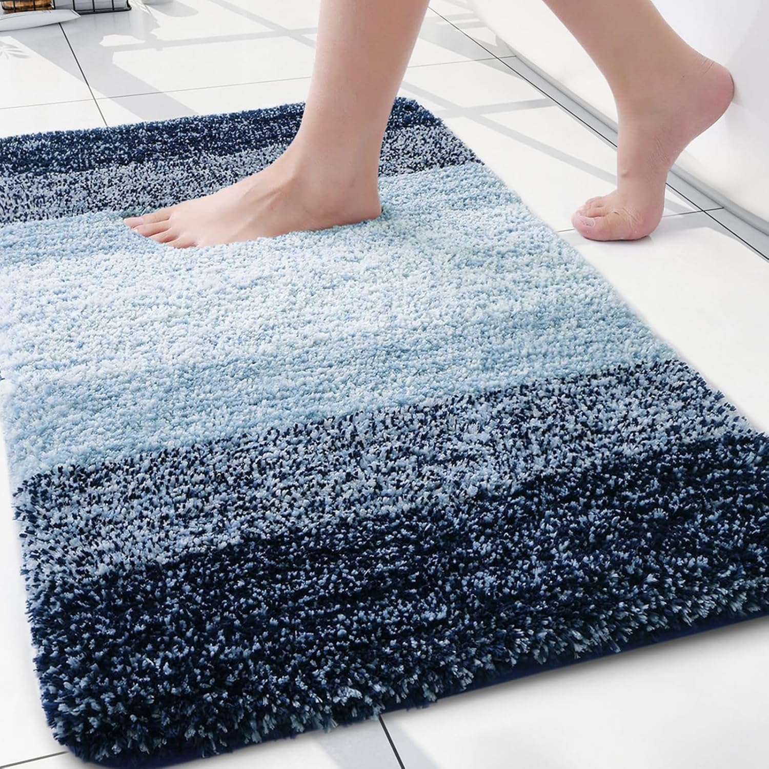 Arotive Microfiber Bath Rug - Soft, Absorbent & Non-Slip | 24x16 Dark Blue Rectangular Mat