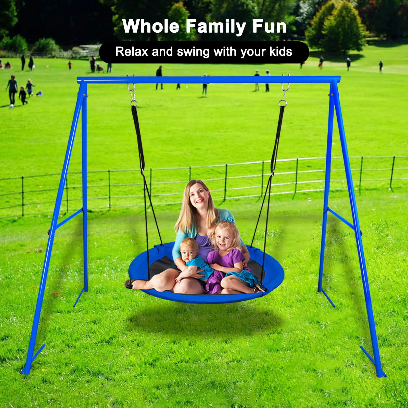 440lbs Heavy Duty A Frame Swing Stand, 71" Height Full Metal Frame, Anti-Rust and All Weather Resistant, Suit Saucer and Chair for Kids in Backyard, Outdoor (Blue Frame Without Swing)