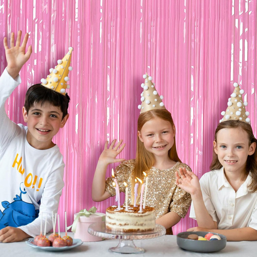 Skiennix Pink Foil Fringe Backdrop Curtains - Vibrant Party Streamers for Birthdays & Graduations