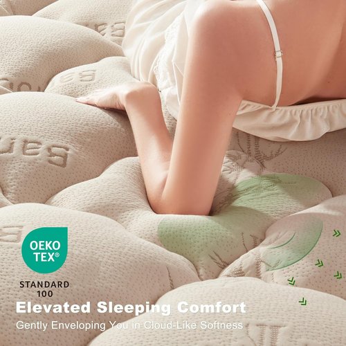 BEDLORE Full Size Mattress Topper - Breathable Bamboo Viscose Pillow Top for Back Pain Relief | Beige, Fits 6"-15" Mattresses