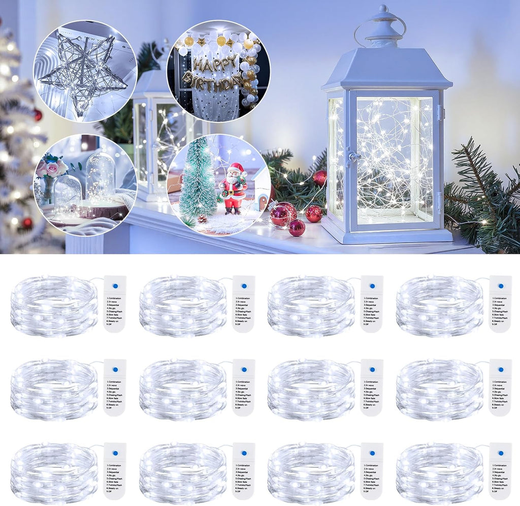 Minetom 12 Pack Fairy Lights - Battery Operated 20 LED String Lights | 7ft Waterproof Silver Wire for DIY Decor