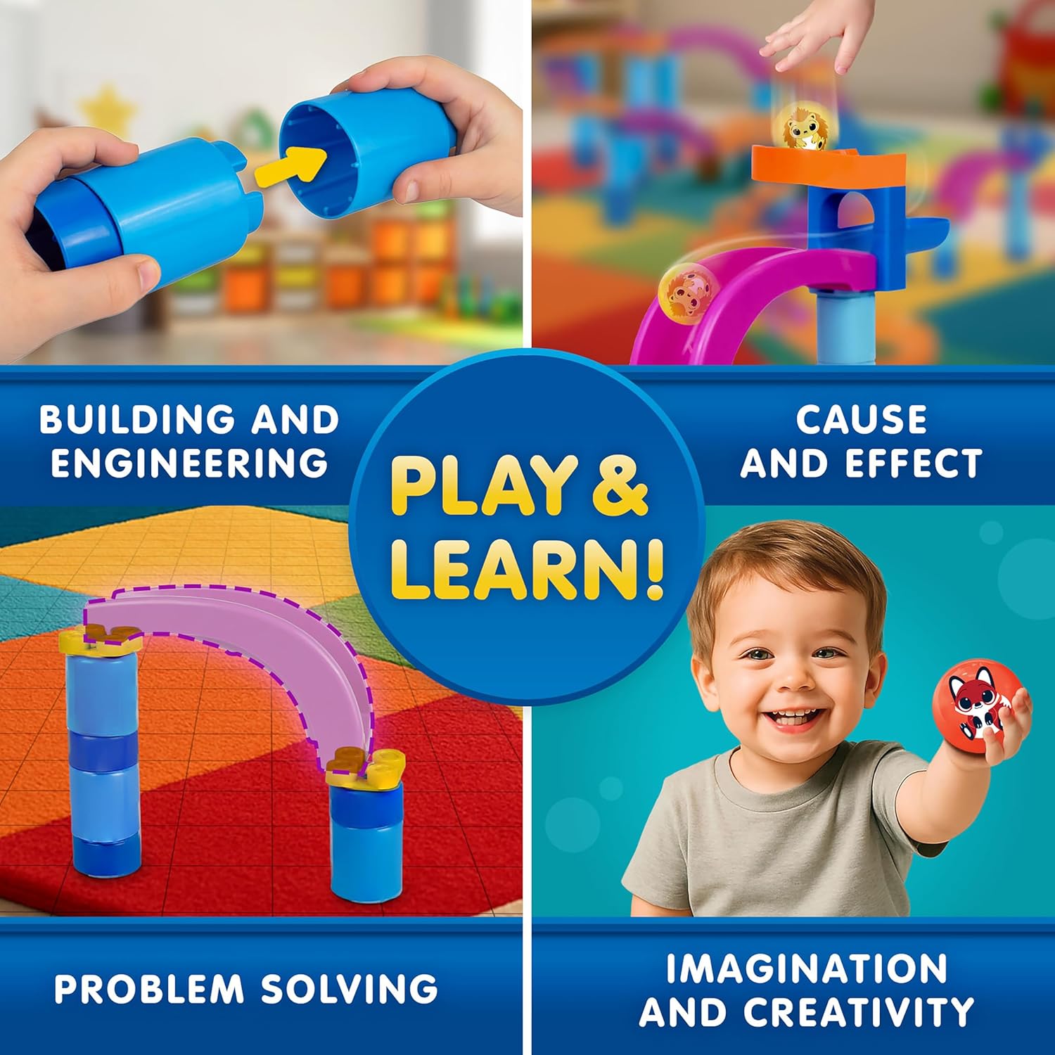 National Geographic Kids Junior Jumbo Marble Run - 35-Piece Buildable Ball Drop Toy for Ages 2+
