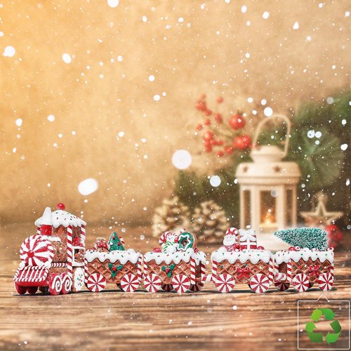 KPCB Tech Gingerbread Christmas Decorations - Prelit Gingerbread Train Figurines - 21.85" Lighted Holiday Decor with Timer for Table Centerpieces