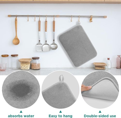 GeeRic Microfiber Dish Drying Mat - Super Absorbent Reversible Kitchen Pad | 15x20 Inch Gray
