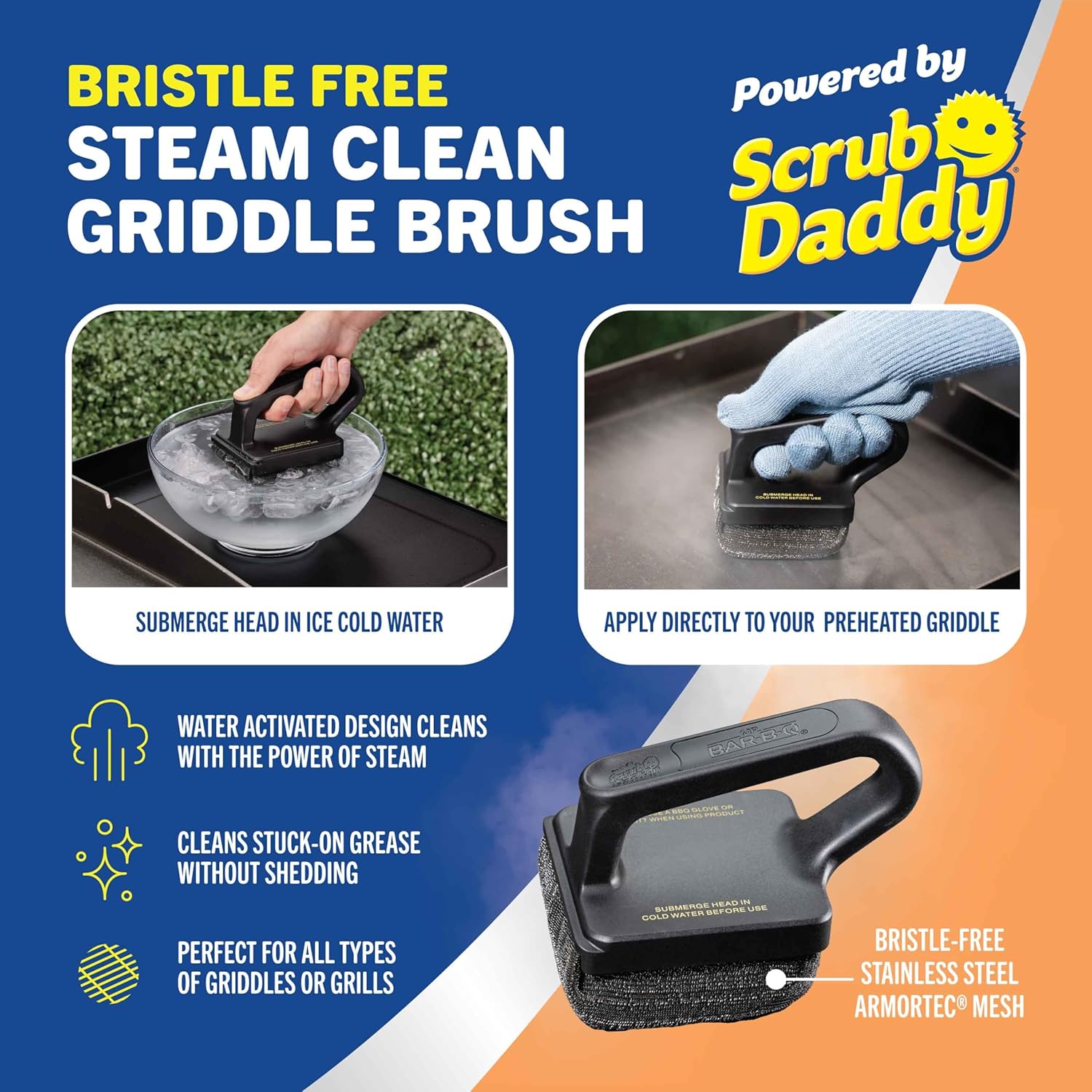 Mr. Bar-B-Q Bristle-Free Grill Brush - Large Steam Clean Design for Effortless Grilling