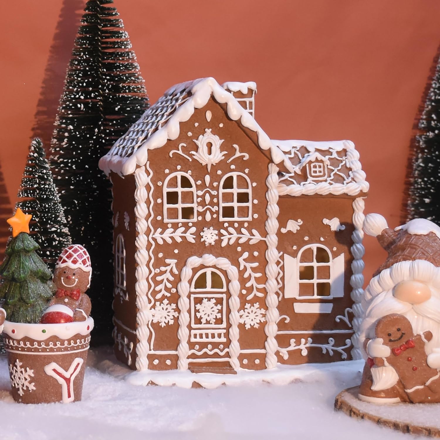 Sheaifun Gingerbread House Decor - LED Illuminated Indoor Christmas Decoration | 9x5x10.2 Inch