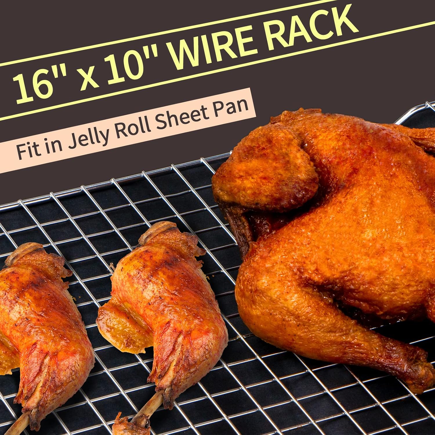 Skiennix Cooling Rack for Baking - 2-Pack, 16x10 Inches, Oven Safe, Thick Wire Design, Silver