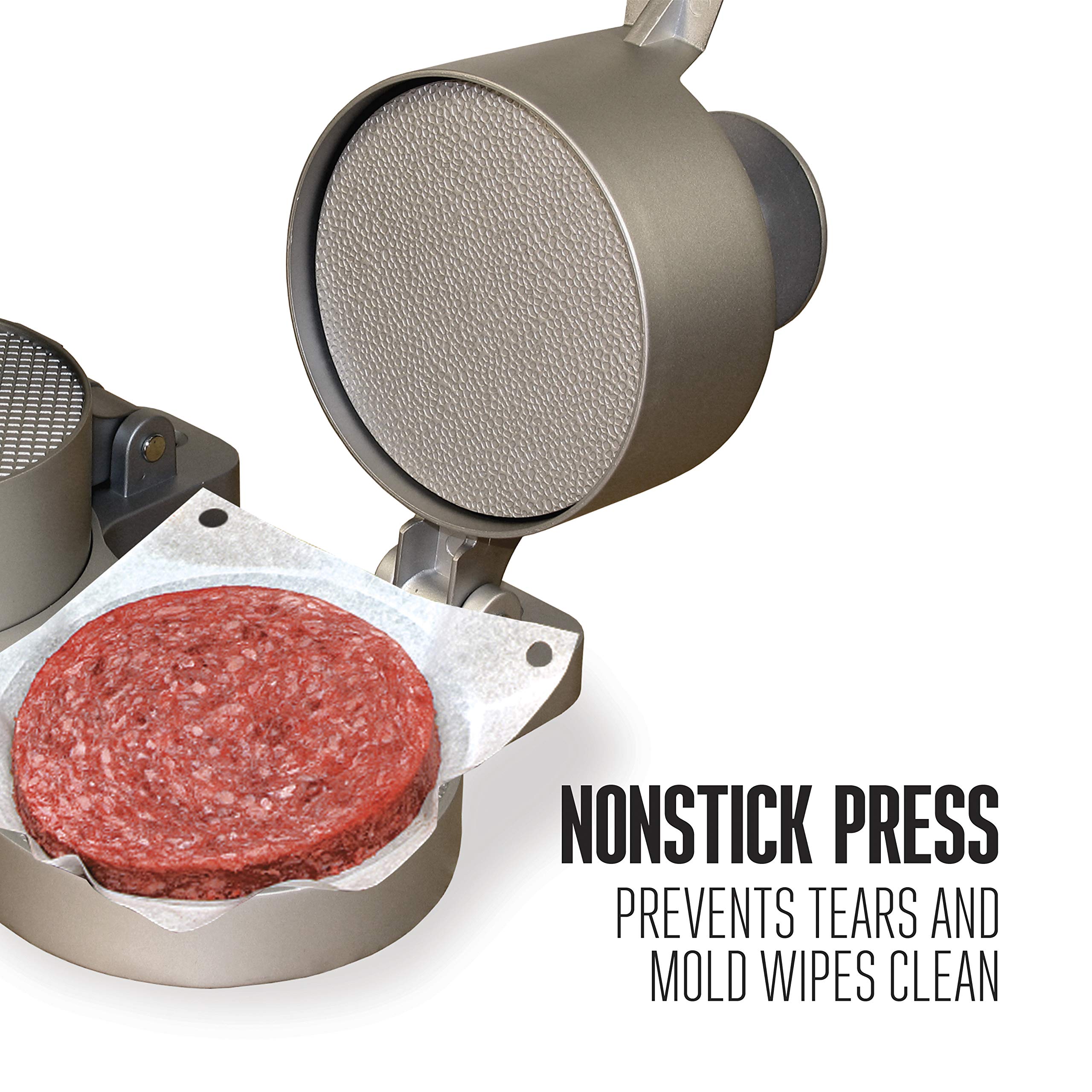 Weston Burger Press, Makes 4 1/2" Diameter Patties for Hamburger, Crab Cakes, Sausage, 1/4lb to 3/4lb, with Spring Ejector for Easy Removal, Double, Non-stick Heavy-Duty Cast Aluminum (07-0701)