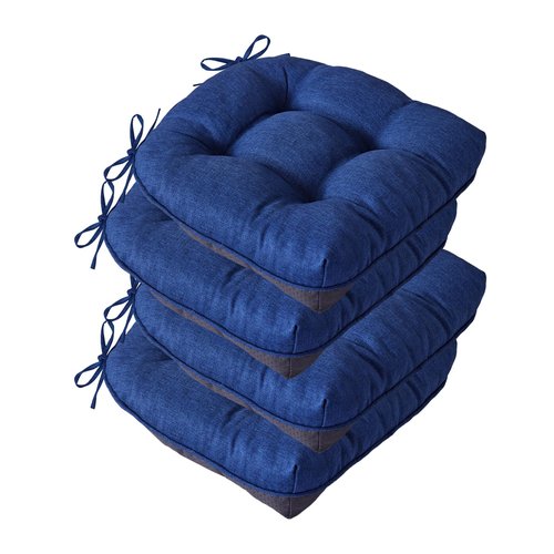 IASEAHK Chair Cushions for Dining Chairs, Seat Cushions for Kitchen Chairs, Indoor Seat Cushions with Ties, Tufted Foam Chair Pads, Non Slip Chair Cushions Set of 4, 15.5" x 15.5" x 4", Navy Blue
