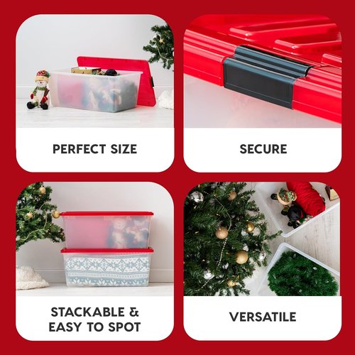 IRIS USA 91 Qt. Stackable Plastic Storage Bins - BPA-Free, Durable Organizing Solution, 4 Pack - Red