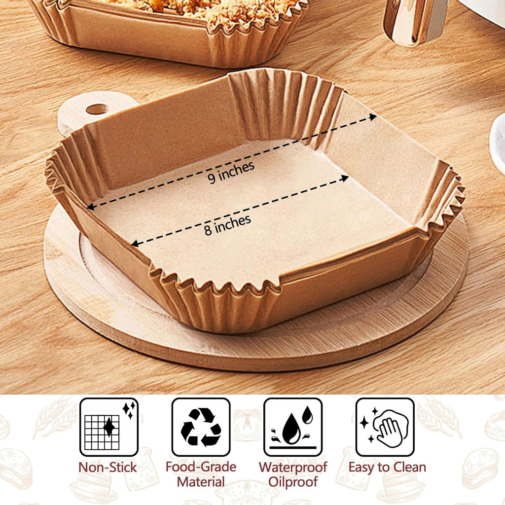 Skiennix 9-Inch Air Fryer Liners - 125 Pack Non-Stick Parchment Paper Sheets for Healthy Cooking