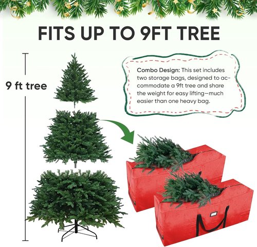 BALEINE 9 ft Christmas Tree Storage Bag - Heavy Duty Extra Large with Reinforced Handles & Dual Zippers | Grey 2PK Combo