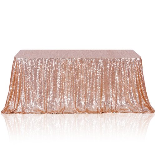 Poise3EHome Rose Gold Sequin Tablecloth 90×132 Inch Rectangle Sparkly Fabric Table Cover for Birthday Christmas Wedding Party Holiday Baby Shower Cake Table Decoration