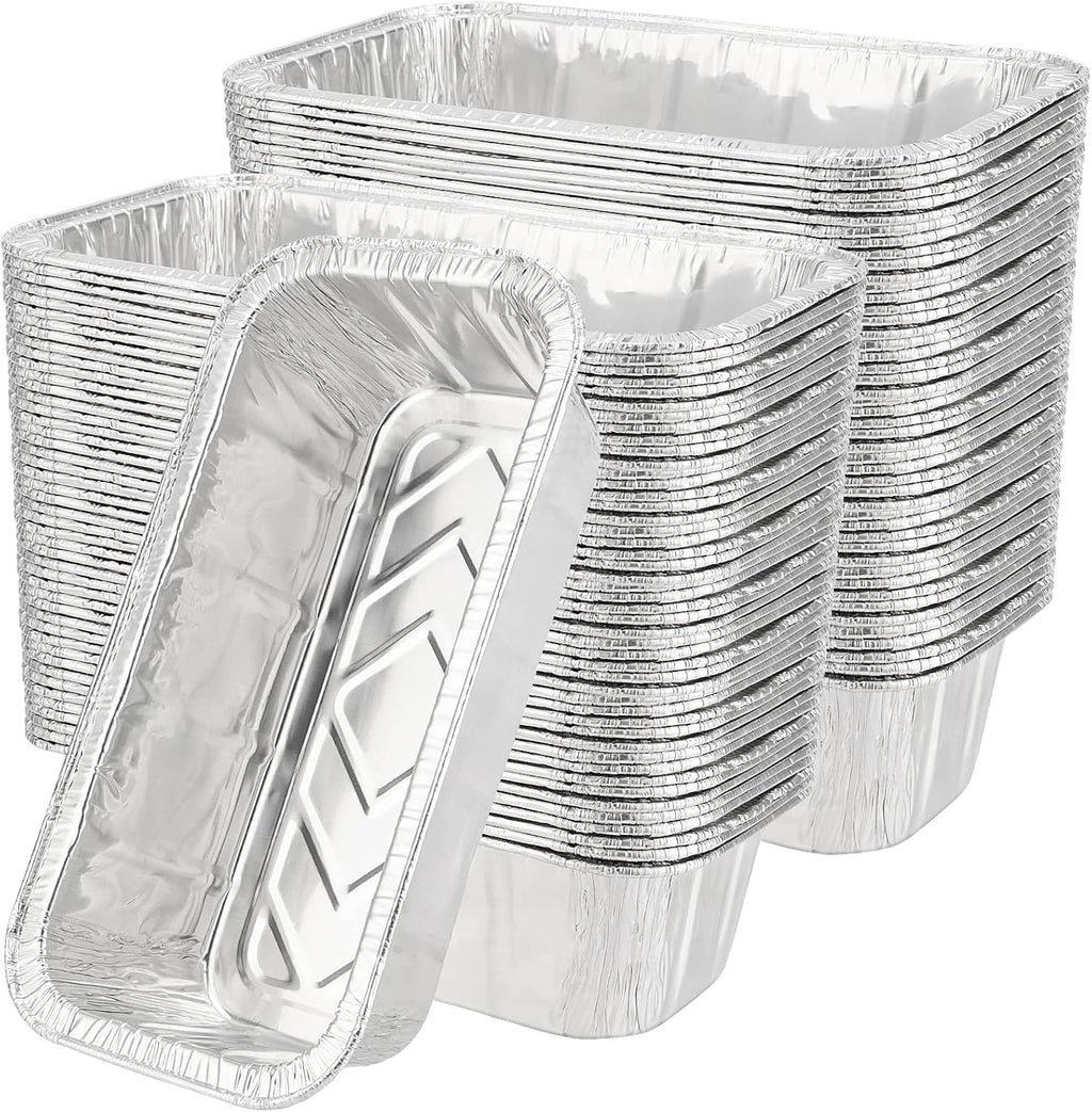 MANCHAP Foil Bread Baking Pans - 100 Pack Aluminum Trays for Food Storage | 8.6 x 4.5 x 2.4 Inch Silver