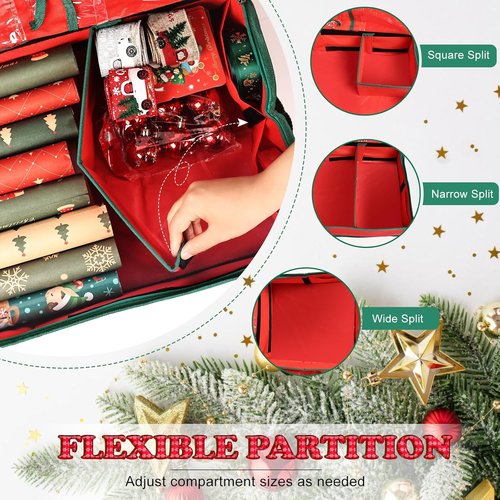 Gift Wrap Organizer by [Brand Name] - Sturdy 600D Oxford Fabric Storage Bag for Christmas Wrapping Paper | Large Capacity Red