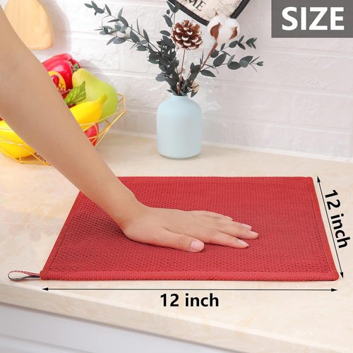 Homaxy 100% Cotton Waffle Weave Dish Cloths - Ultra Soft & Absorbent, Quick Drying | 12-Pack, Brick Red