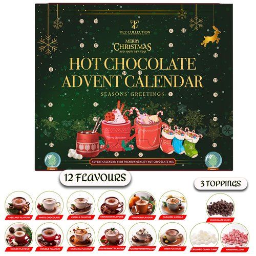 Hot Chocolate Advent Calendar 2025 - Gourmet Selection of 24 Luxury Flavors | Perfect Gift for All Ages