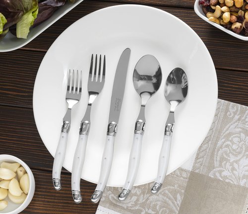 French Home Laguiole 20 Piece Flatware Set – Stainless Steel Flatware Set for 4 – Luxurious Pearl White Utensil Set with Knives, Spoons and Forks