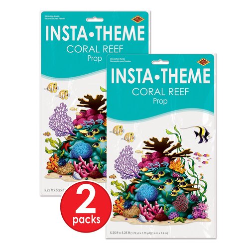 Beistle Coral Reef Wall Decoration Props – 2 Undersea Ocean Scene Photo Backdrop Kits, Tropical Luau Party Background, Thin Plastic Wall Display Sheets Left Right Design Set, 5 Ft 3 In X 5 Ft 3 In