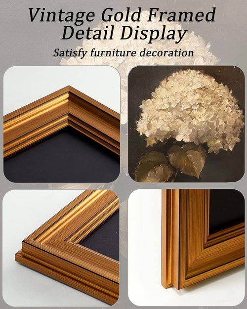 Gold Framed Vintage Wall Art - White Hydrangea Canvas Print for Living Room & Bedroom | 12x16 Inch