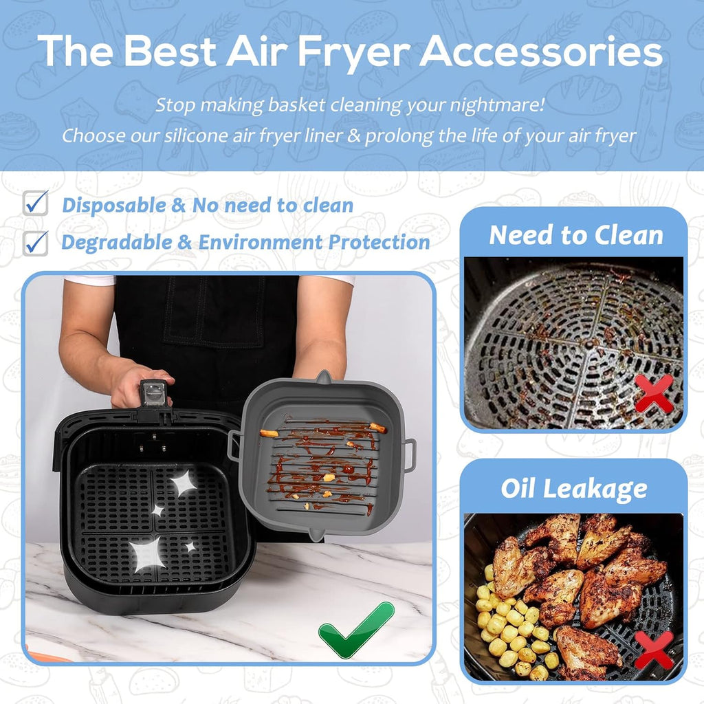 Silicone Air Fryer Liners - Reusable Collapsible Basket for 5.8 to 8 Qt Air Fryers | Easy to Clean, 8.5 Inch