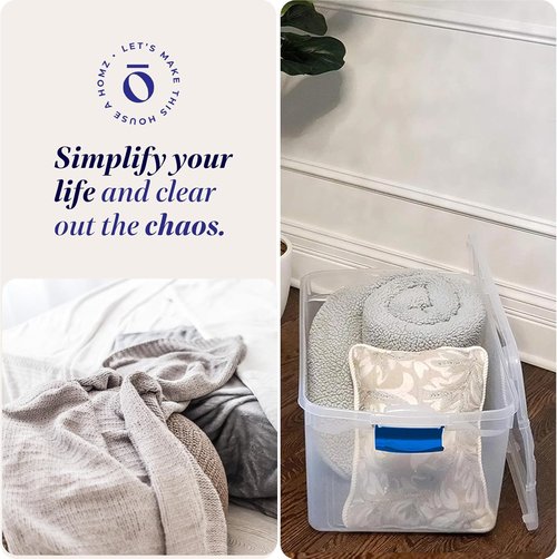 HOMZ Large Clear Plastic Storage Bins - 2-Pack 66 Quart Stackable Containers with Latching Lids