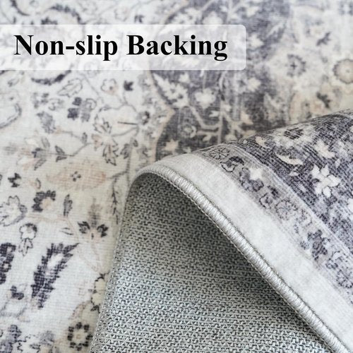 Hallway Runner Rug - 2x6 Washable Oriental Design | Stain Resistant, Ultra Soft, Non-Slip Grey Carpet