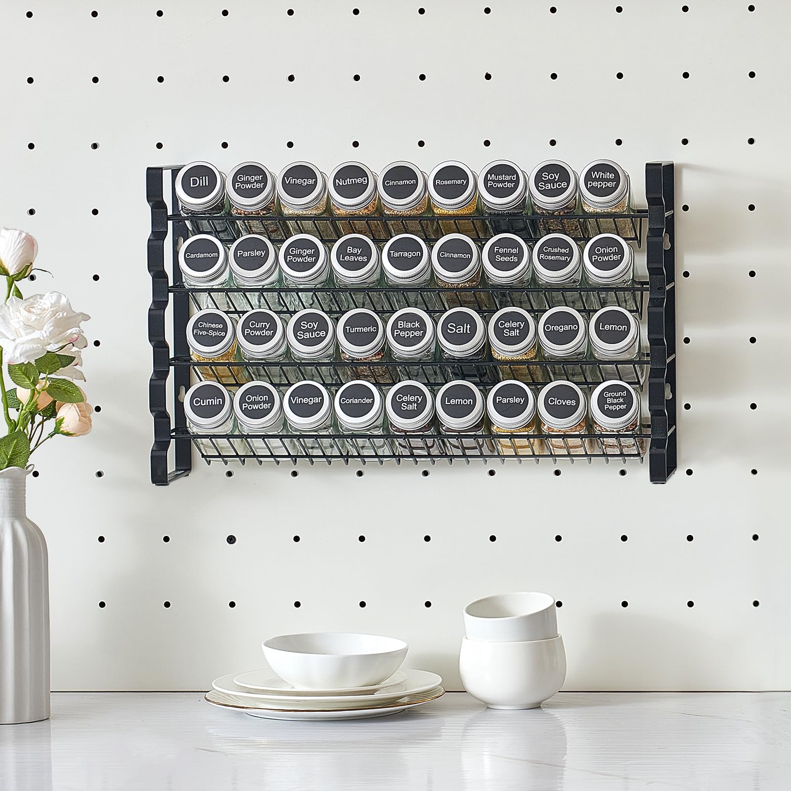 VEVOR Spice Rack Organizer for Cabinet, Spice Organizer with 36 Empty Spice Jars, Lids, Spice Labels, and Funnel Complete Set, Seasoning Organizer for Countertop, Kitchen, Pantry, Cupboard, 18x11 in