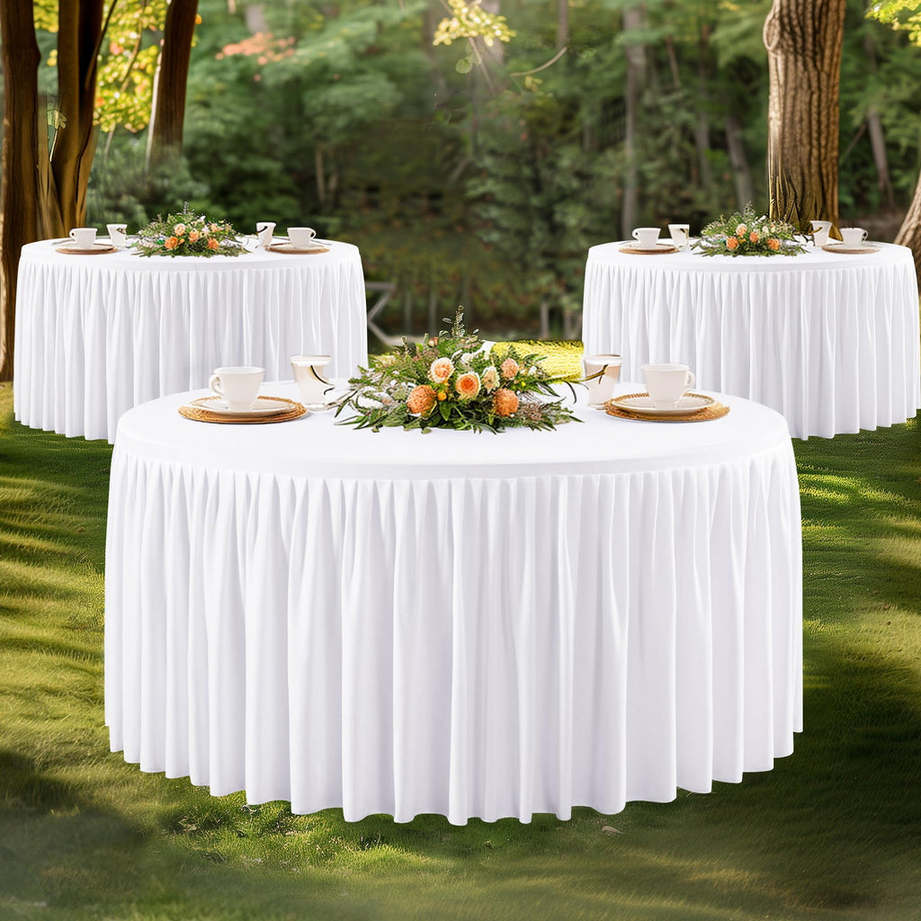 72Inch White Round Tablecloth,4 Pack Wrinkle Resistant 6ft Spandex Tablecloth,Washable Stretchy Polyester Table Cloth Round Cover for Dining Table,Wedding,Reception Banquet, Birthday Party, Buffet