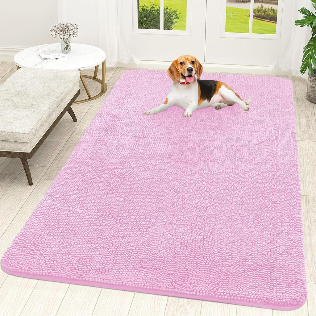 OLANLY Dog Door Mat - Absorbent Non-Slip Washable Chenille Mat for Muddy Paws | 70x46, Pink