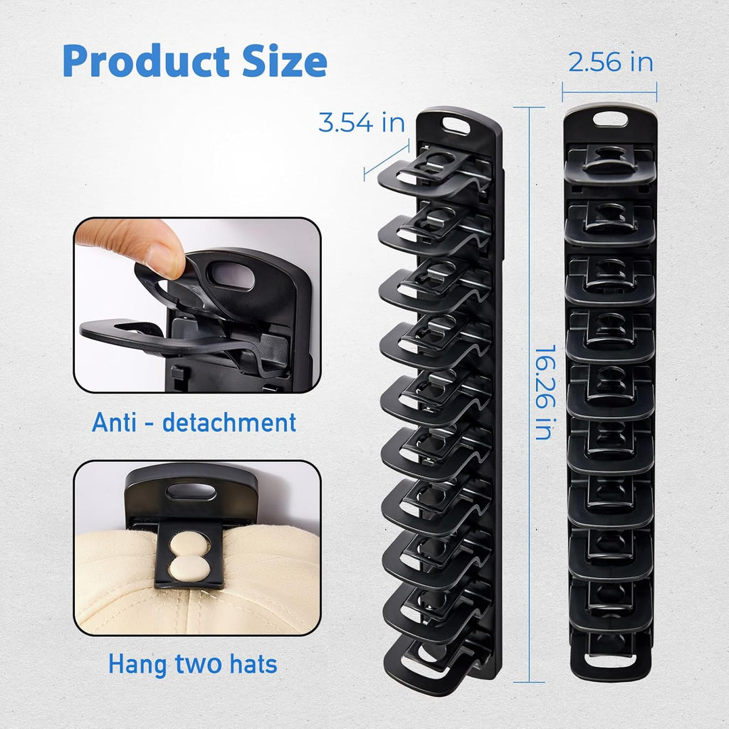 MACOPRO Hat Organizer - Wall-Mounted Baseball Cap Rack | 2 Pack Storage Solution for Up to 40 Hats