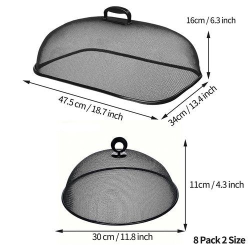 Zilphoba 8 Pack Metal Mesh Screen Food Covers, 2 Large (18.5”) and 6 Small (11”) Sets, Reusable Metal Mesh Food Covers for Outdoors, Camping, Picnics and Parties