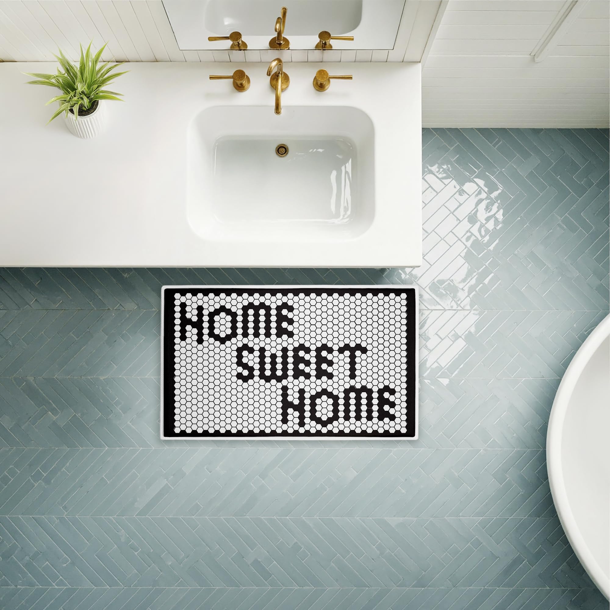Stupell Industries Sweet Home Mosaic Pattern Plush Bathroom Mat & Bath Rug, Soft Quick-Dry Non-Slip Bathroom Rug with Recycled Foam Cushion, Geometric Tile Pattern Design by Elizabeth Medley, 18"x30"