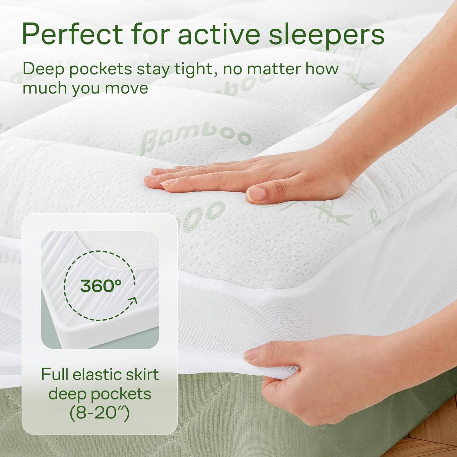 Niagara Sleep Solution Ultra Soft Queen RV Mattress Topper - Bamboo Viscose Pillow Top for Back Pain Relief | Naturally Cooling, Sage