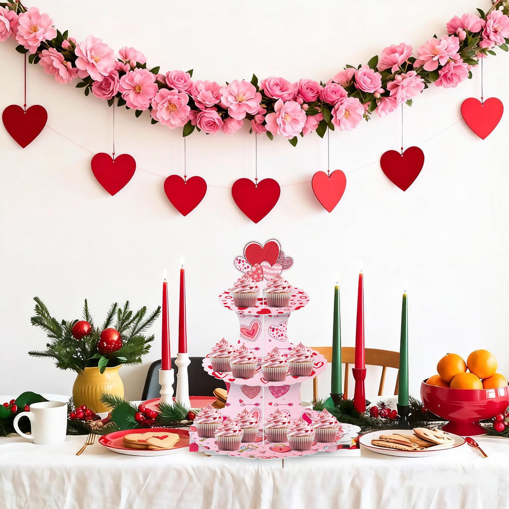 Valentine's Day Cupcake Stand Decoration, 3 Tier Hearts Candy Cupcake Stand DIY Cake Stand Holder Tower Cardboard Dessert Serving Cookie Tray Holder for Valentine Wedding Anniversary Party Supplies