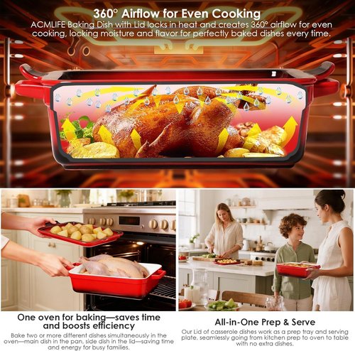 ACMLIFE Ceramic Casserole Dish Set - 4-Piece Oven Bakeware with Lid | Red Stoneware, 3.06 Qt & 0.95 Qt