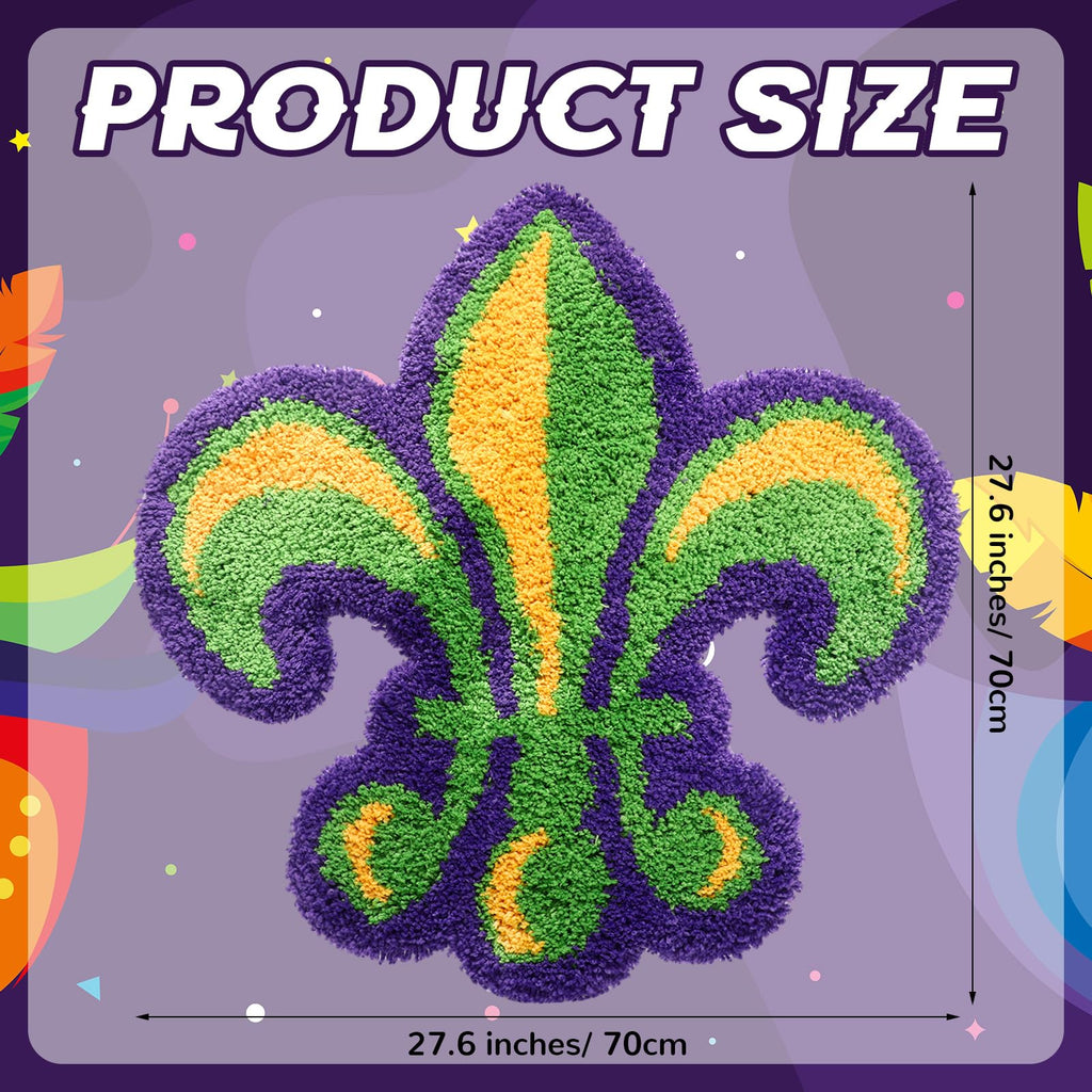 Dunzy Mardi Gras Bathroom Rug Fleur De Lis Indoor Welcome Mat Non Slip Bath Mat Water Absorbent Microfiber Plush Washable Carpet Home Decor, 27.6 x 27.6 Inches