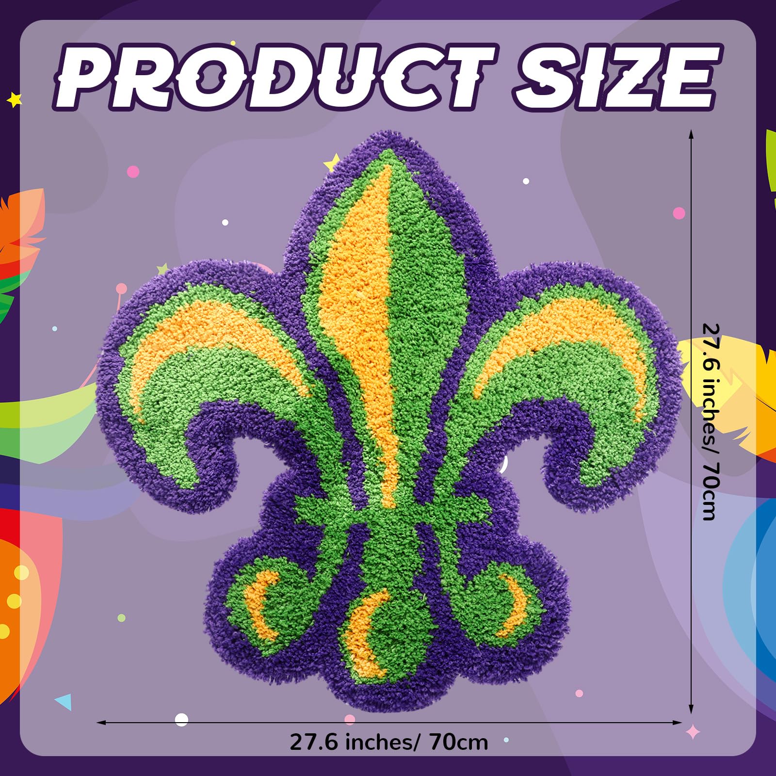 Dunzy Mardi Gras Bathroom Rug Fleur De Lis Indoor Welcome Mat Non Slip Bath Mat Water Absorbent Microfiber Plush Washable Carpet Home Decor, 27.6 x 27.6 Inches
