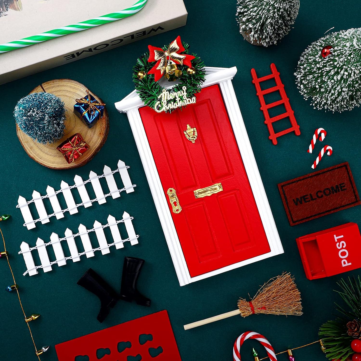 Skiennix Christmas Elf Fairy Doors - Enchanted Miniature Wooden Decorations for Outdoor Xmas Decor | 20 Pcs Set