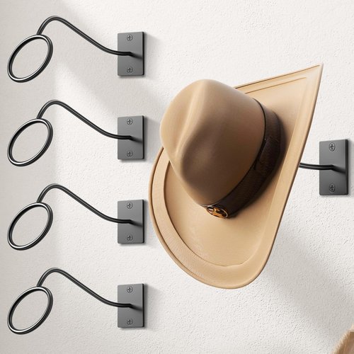 Cinati Cowboy Hat Rack - 4 Pack Wall-Mounted Rustic Metal Hat Holders | Ideal for Cowboy, Fedora & Sun Hats