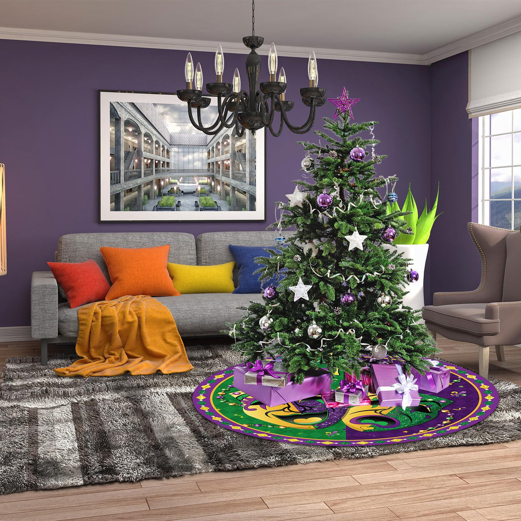 Blosssound Mardi Gras Tree Skirt 36 Inch Carnival Tree Mat Masquerade Party Decor Carpet Mardi Gras Theme Decoration for Home Office Masquerade Holiday Party Decoration