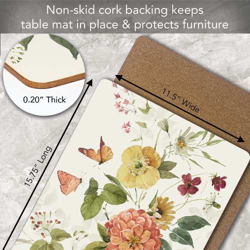 Cala Home Blessed by Nature Premium Decorative Hardboard Tabletop Placemats 4 Pack Manufactured in The USA Artistic Easily Wipes Clean