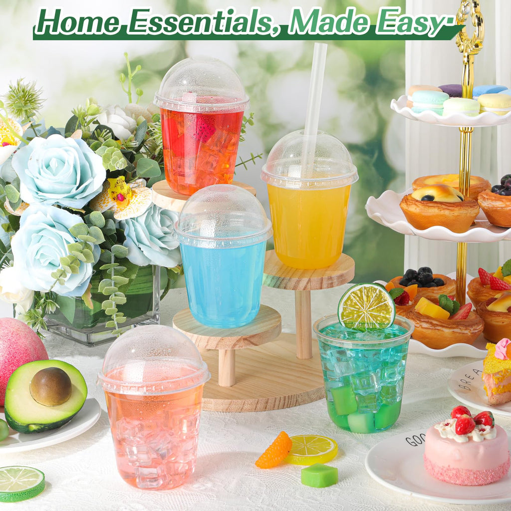 Ziliny 50 Set Clear Plastic Cups with Dome Lids and Straws Sturdy & Food Safe Disposable U Shaped Cups for Cold Drinks Smoothie Milkshake Bubble Tea Juice Cocktail Iced Coffee Party (12 oz)