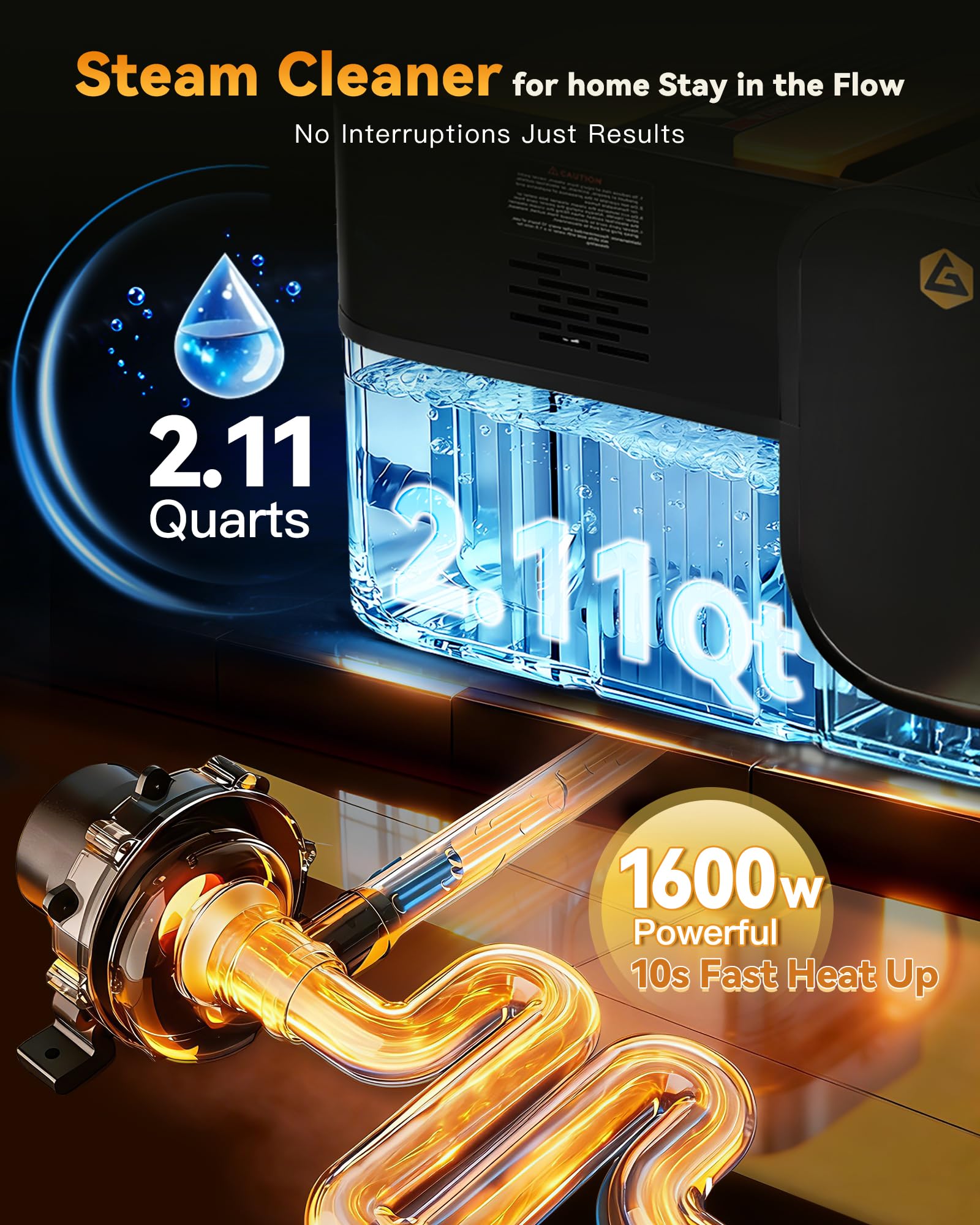 Gautye Steam Cleaner, 3 Level Adjustable Handle, 10s Heat Up, 2.11 Quarts Tank, Handheld Steam Cleaner with 18 pcs Accessories, Steam Cleaner for Home for Floor, Dirt, Grease, Grout, Tile, Car