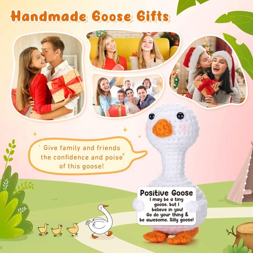 Mini Goose Easter Basket Stuffers for Teens Girls Women, Easter Gifts for Kids Birthday Graduation Gift for Her College Adult Friend Bestie Coworker Emotional Cheer Support Crochet Positive Goose